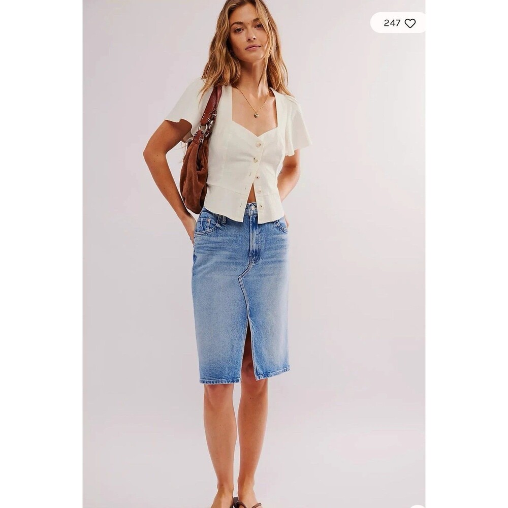 MOTHER The Ditcher Midi Fray Skirt Denim Jean Sz 25 Didn't I Warn you Wash NEW